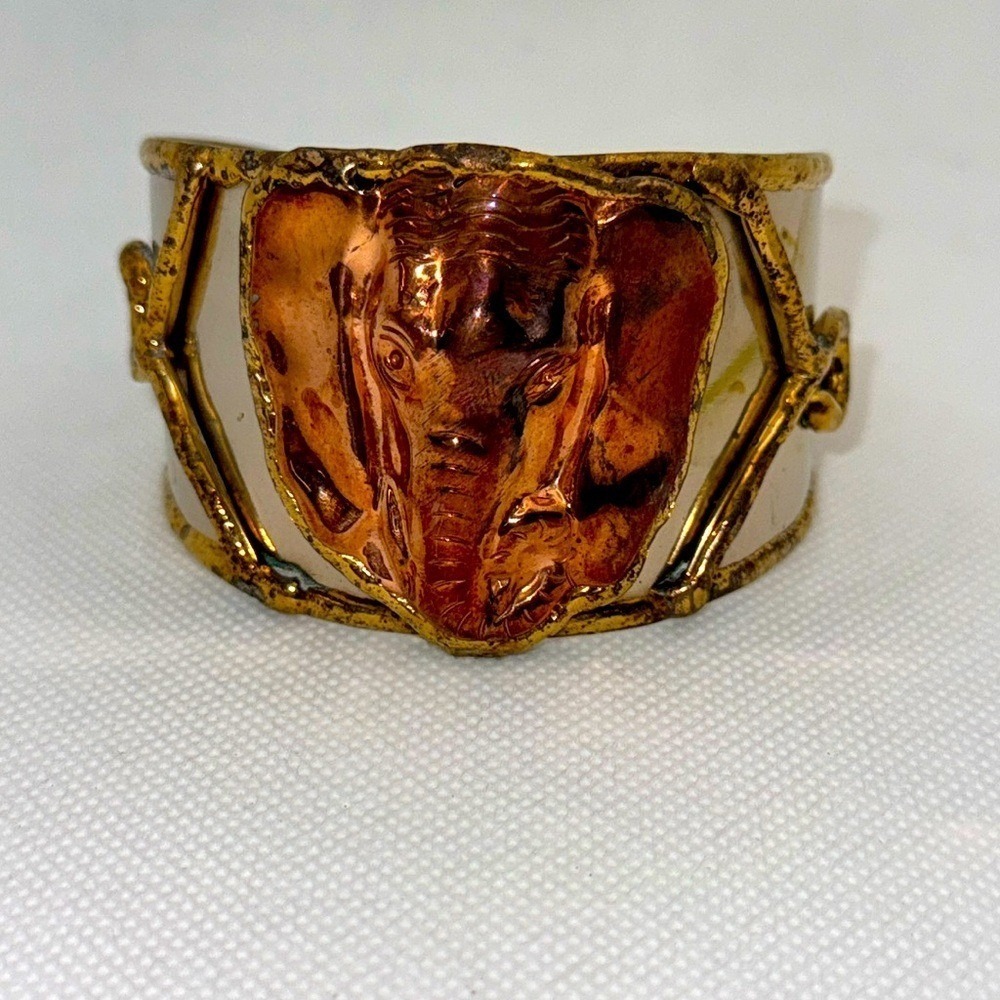 Elephant Tri-tone Mixed Metal Cuff Bracelet